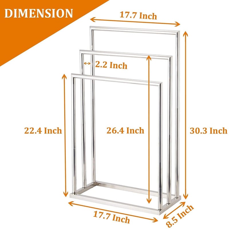 ARBUDA Engineering XL31665 Freestanding 3 Tier Stainless Steel Towel Bar Stand for Bathroom Chrome Plated  - Image 4