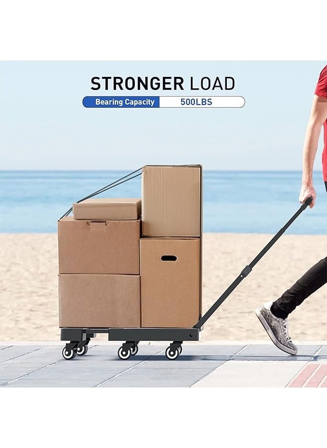 Folding Trolley,500 Lb Heavy Duty Luggage Cart,6-Wheel Platform Cart for Luggage/Travel/Portering/Shopping/Office(Black)