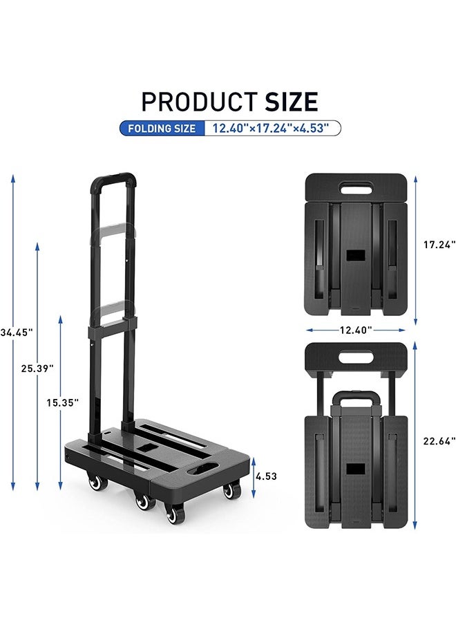 Folding Trolley,500 Lb Heavy Duty Luggage Cart,6-Wheel Platform Cart for Luggage/Travel/Portering/Shopping/Office(Black)