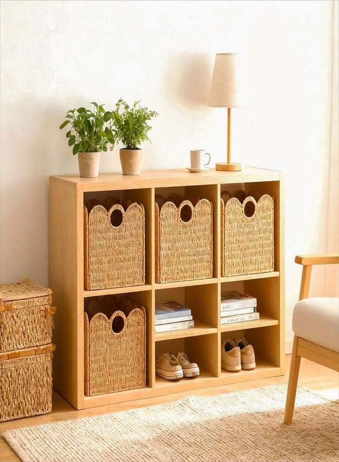 Quincry Scalloped Wicker Storage Cubes Basket, 12”x12“ Heavy Duty Paper rope/Hyacinth/Seagrass Baskets for Shelves, Foldable Natural Boho Square Bins (Paper Rope, 12 x 12 x 12in, 4-Pack) - Image 3