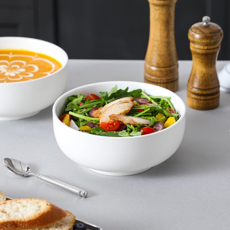 MALACASA Salad Bowls Set  44 OZ (7"") Large Soup Bowls Cereal Bowl for Kitchen  White Ceramic Bowls Set of 2  Dishwasher & Microwave Safe Series REGULAR - Image 5