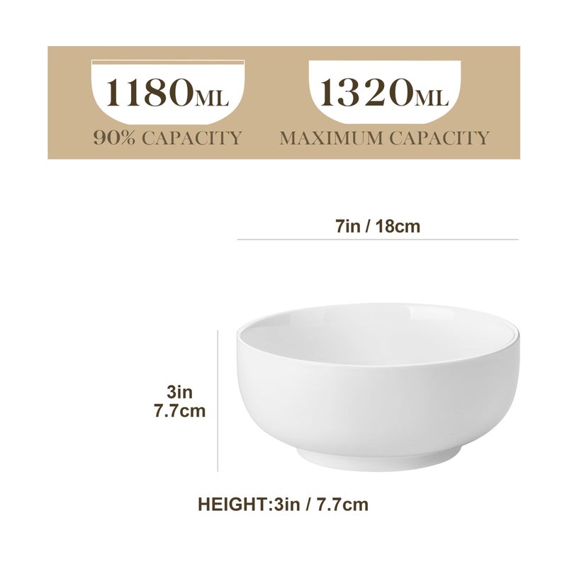 MALACASA Salad Bowls Set  44 OZ (7"") Large Soup Bowls Cereal Bowl for Kitchen  White Ceramic Bowls Set of 2  Dishwasher & Microwave Safe Series REGULAR - Image 2