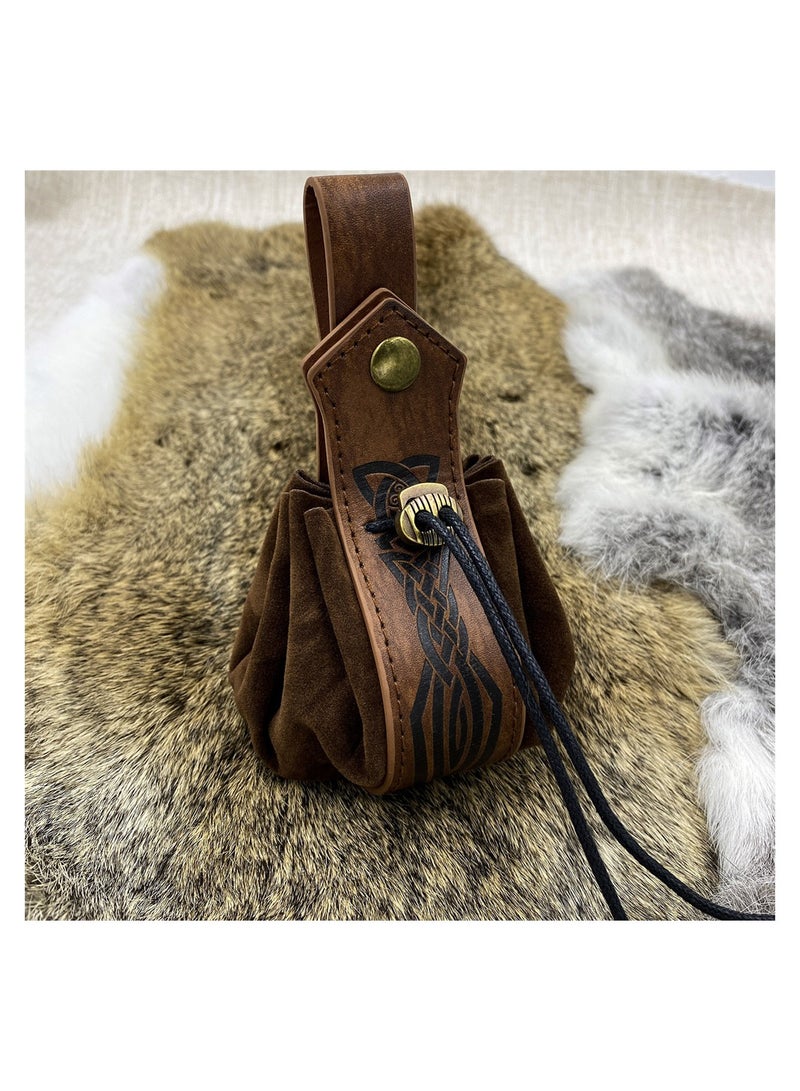 SYOSI Medieval Knight Accessories, 2 Pcs Medieval Viking Belt Medieval Faux Leather Belt Pouch, Renaissance Leather Belt Medieval Bag Renaissance Accessories, Brown, Retro  - Image 2