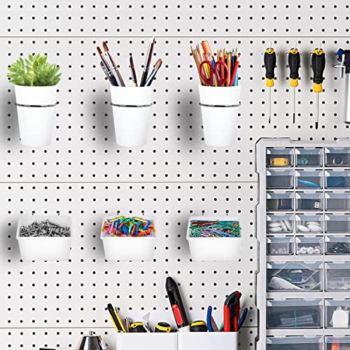 Kuhome 6 Sets Pegboard Bins Cups with Hooks Loops, Pegboard Hooks Assortment, Hooks for Pegboard Cup Holder for Tools Accessory Storage Organizer for Office Workshop Garage Workbench White - Image 4