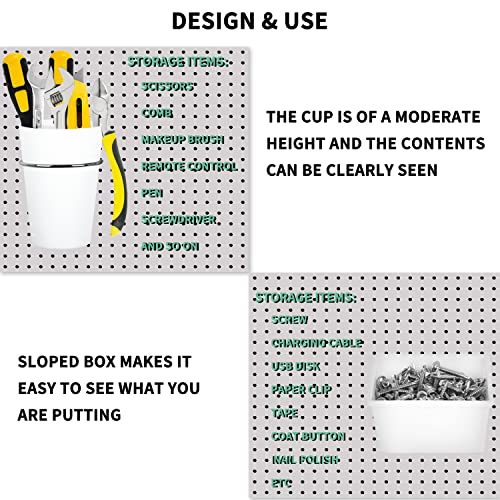Kuhome 6 Sets Pegboard Bins Cups with Hooks Loops, Pegboard Hooks Assortment, Hooks for Pegboard Cup Holder for Tools Accessory Storage Organizer for Office Workshop Garage Workbench White - Image 2