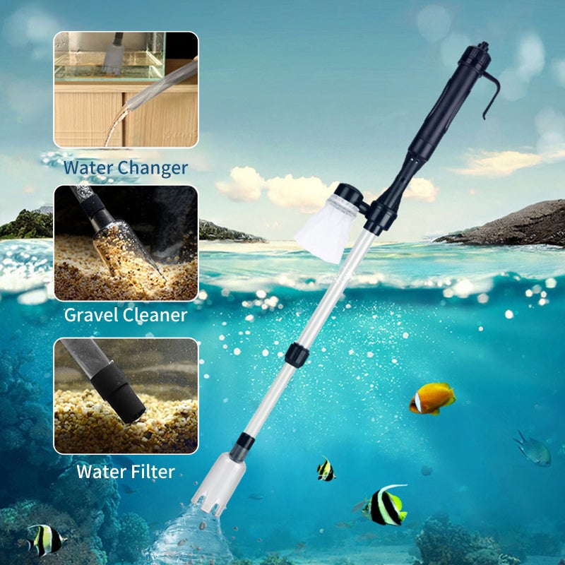 Electric Fish Tank Cleaner: 3 In 1 Multifunctional Vacuum - Automatic Siphon Gravel & Algae Removal Tool With Filter Mesh Bag For Aquarium Maintenance - Image 5