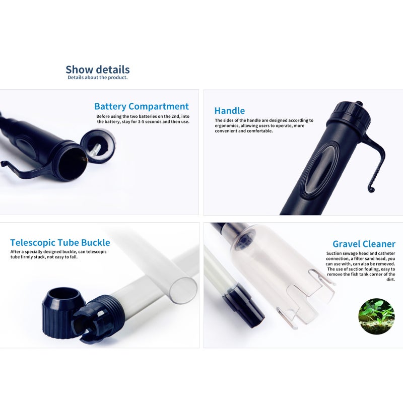Electric Fish Tank Cleaner: 3 In 1 Multifunctional Vacuum - Automatic Siphon Gravel & Algae Removal Tool With Filter Mesh Bag For Aquarium Maintenance - Image 3