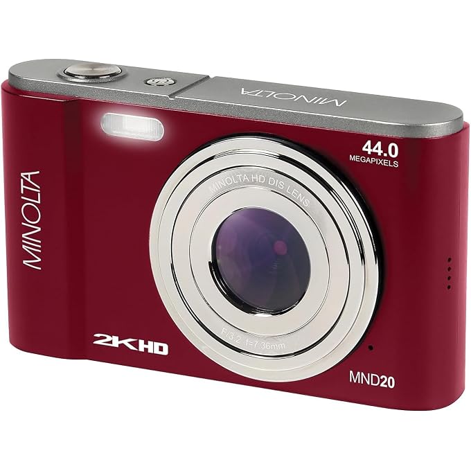 Minolta MND20 44 MP 2.7K Quad HD Digital Camera (Red) Bundle with 32GB Memory Card + 12 Inch Flexible Vlogging Tripod + Memory Card Wallet + USB Card Reader + More - Image 4
