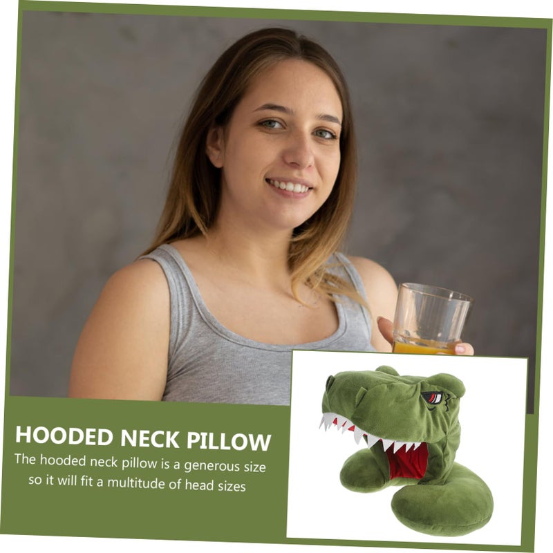 Dinosaur Hooded Plush Travel Pillow Supportive Cervical Cushion For Airplane Car Train - Image 3