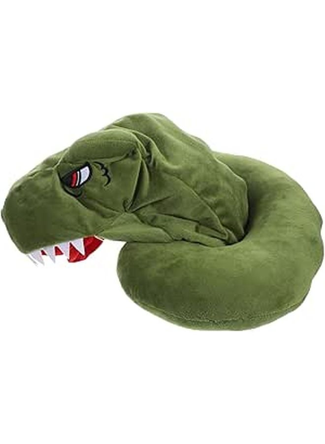 Dinosaur Hooded Plush Travel Pillow Supportive Cervical Cushion For Airplane Car Train - Image 1