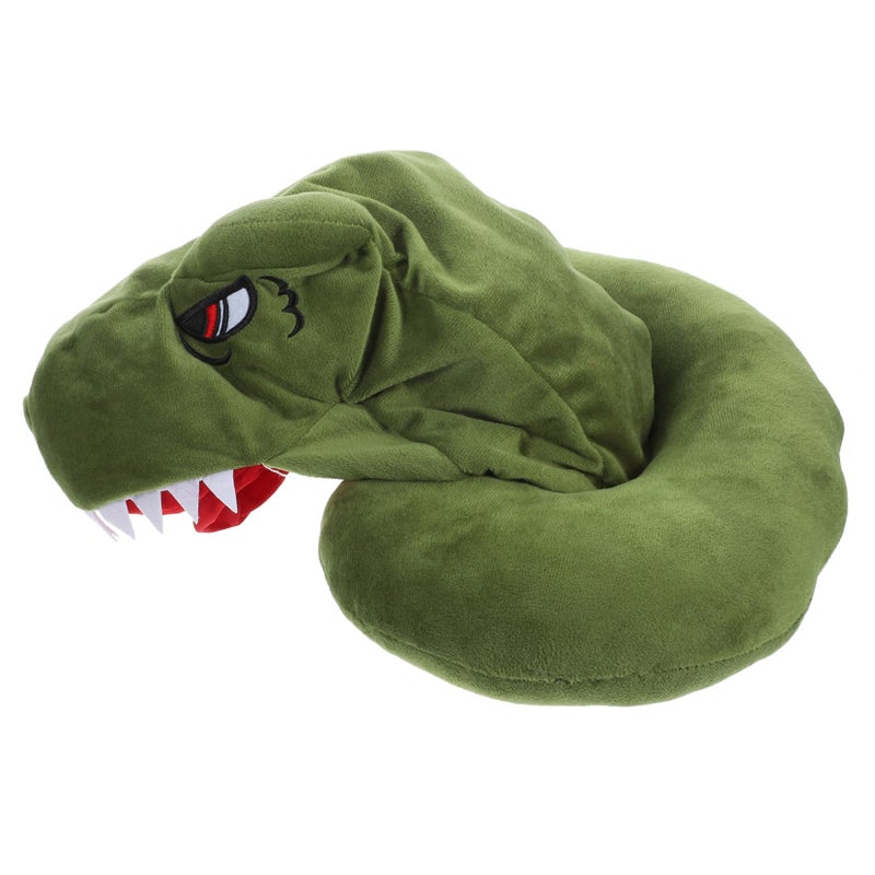 Dinosaur Hooded Plush Travel Pillow Supportive Cervical Cushion For Airplane Car Train - Image 2