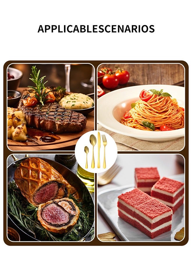 DUNISO طقم أدوات مائدة من الفولاذ المقاوم للصدأ 24 قطعة، طقم أدوات مطبخ على الطراز الغربي، طقم أدوات مائدة مصقول بلمسة مرآة، مع سكين، وشوكة، وملعقة وصندوق هدايا، مناسب لتناول الطعام العائلي، المطبخ، التجمعات، ذهبي - Image 5