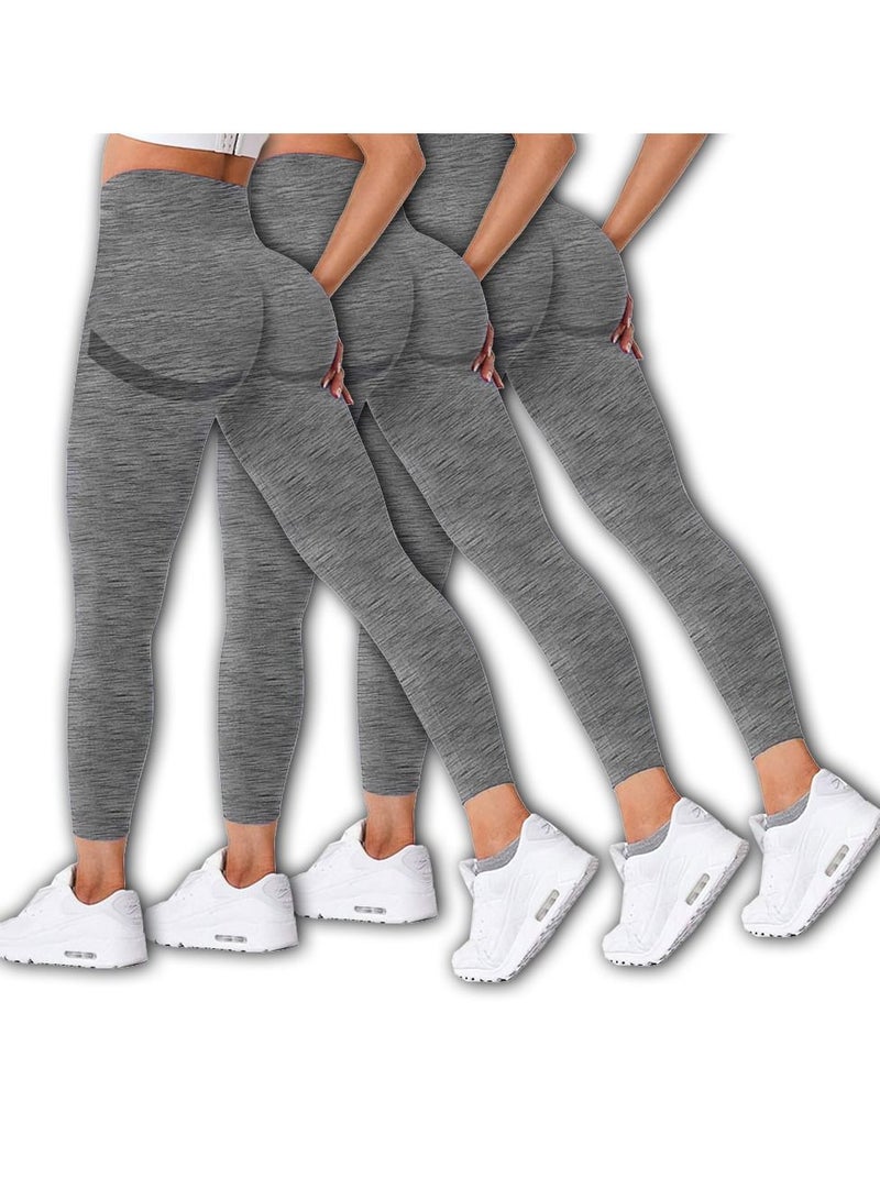 CATANES 3 Pack Of Women Seamless Legging Tummy Control High Waist Workout Gym Yoga Pants Large Grey