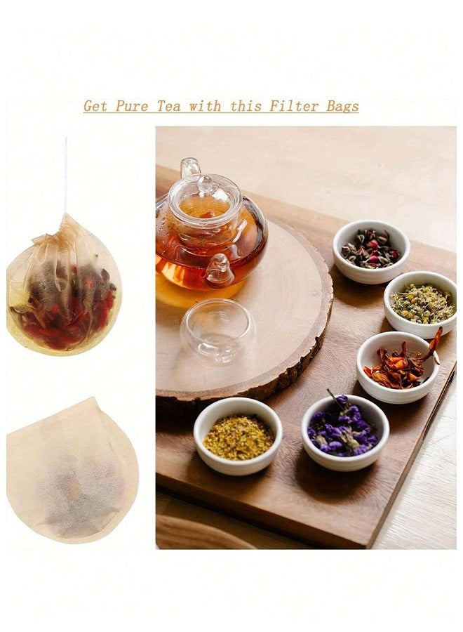 200-Piece Tea Bags for Loose Leaf Tea Empty Tea Bags, Disposable Round Natural Tea Filter Bags, Paper Drawstring Tea Bags Unbleached Tea Coffee Bags, Bath Spice Herbs Brewing Soup Bags  - Image 2