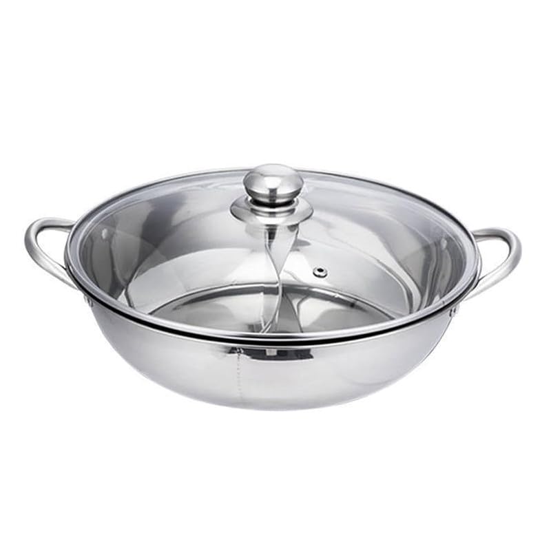 Delavala Shabu Pot Hot Stainless Steel Cookware Hot Pot with Divider Soup Induction Nabe Lid Cooking Double-Sided | 04 Stainless Steel Hot Pot with Divider, Pot with Glass Lid  - Image 1
