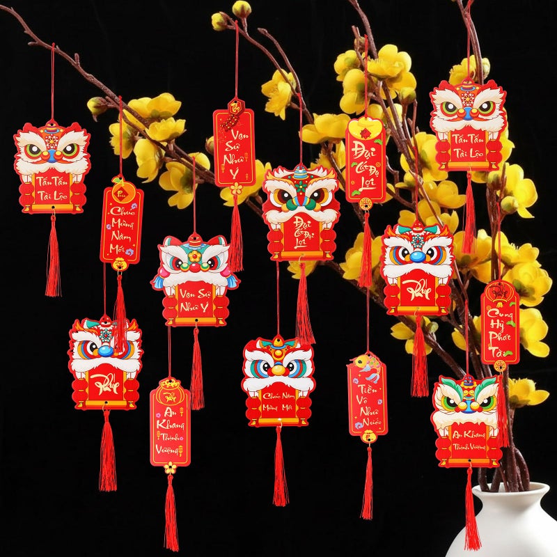 Vercraft 60 Pcs Vietnamese New Year Hanging Decorations 2026 Vietnamese Lunar New Year Ornaments Red Hanging Good Luck Fortune Ornaments for Home Office Lucky Fu Pendants(Style 3) - Image 1