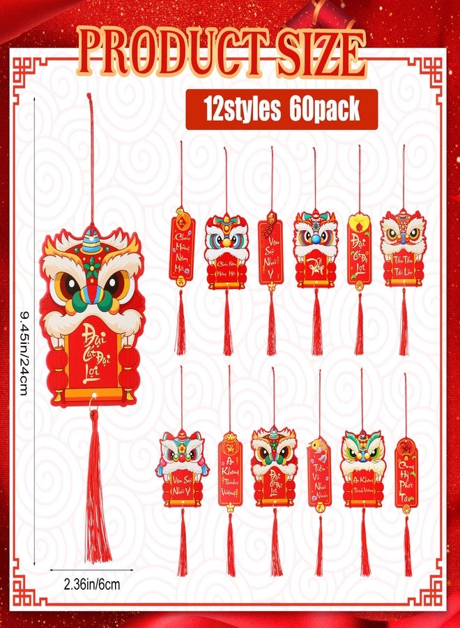 Vercraft 60 Pcs Vietnamese New Year Hanging Decorations 2026 Vietnamese Lunar New Year Ornaments Red Hanging Good Luck Fortune Ornaments for Home Office Lucky Fu Pendants(Style 3) - Image 2