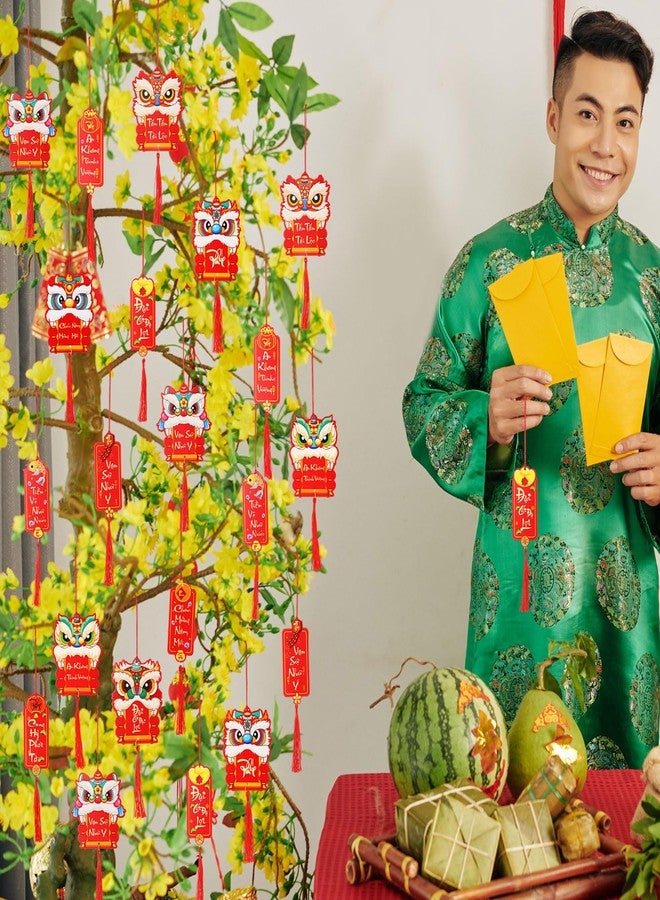 Vercraft 60 Pcs Vietnamese New Year Hanging Decorations 2026 Vietnamese Lunar New Year Ornaments Red Hanging Good Luck Fortune Ornaments for Home Office Lucky Fu Pendants(Style 3) - Image 5