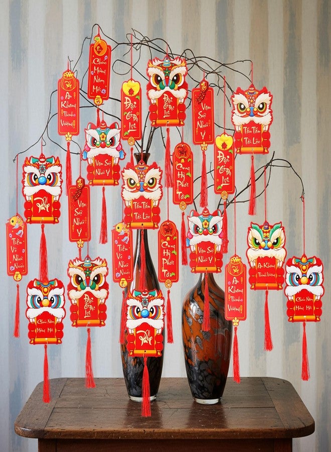Vercraft 60 Pcs Vietnamese New Year Hanging Decorations 2026 Vietnamese Lunar New Year Ornaments Red Hanging Good Luck Fortune Ornaments for Home Office Lucky Fu Pendants(Style 3) - Image 3
