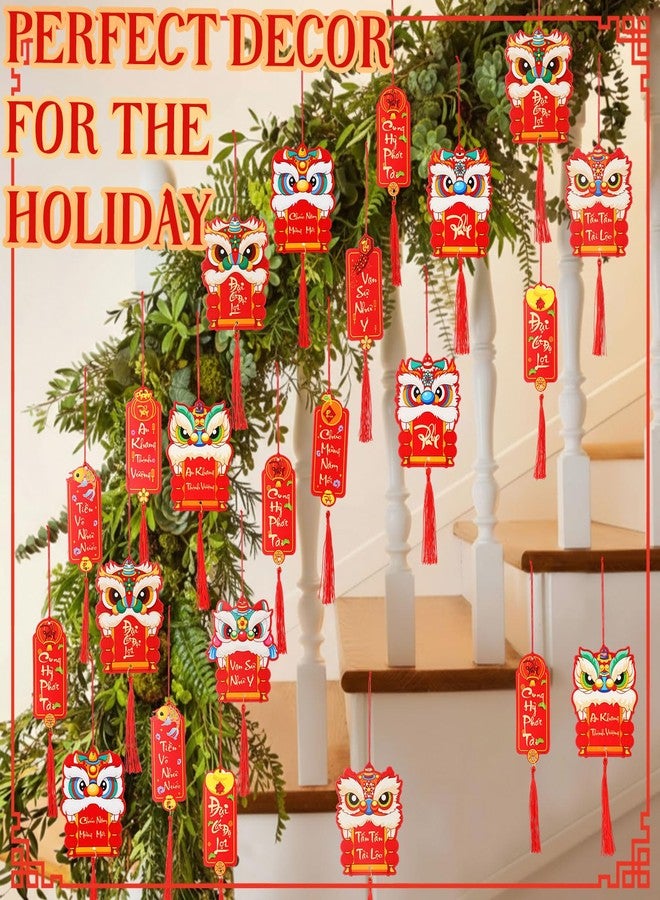 Vercraft 60 Pcs Vietnamese New Year Hanging Decorations 2026 Vietnamese Lunar New Year Ornaments Red Hanging Good Luck Fortune Ornaments for Home Office Lucky Fu Pendants(Style 3) - Image 4
