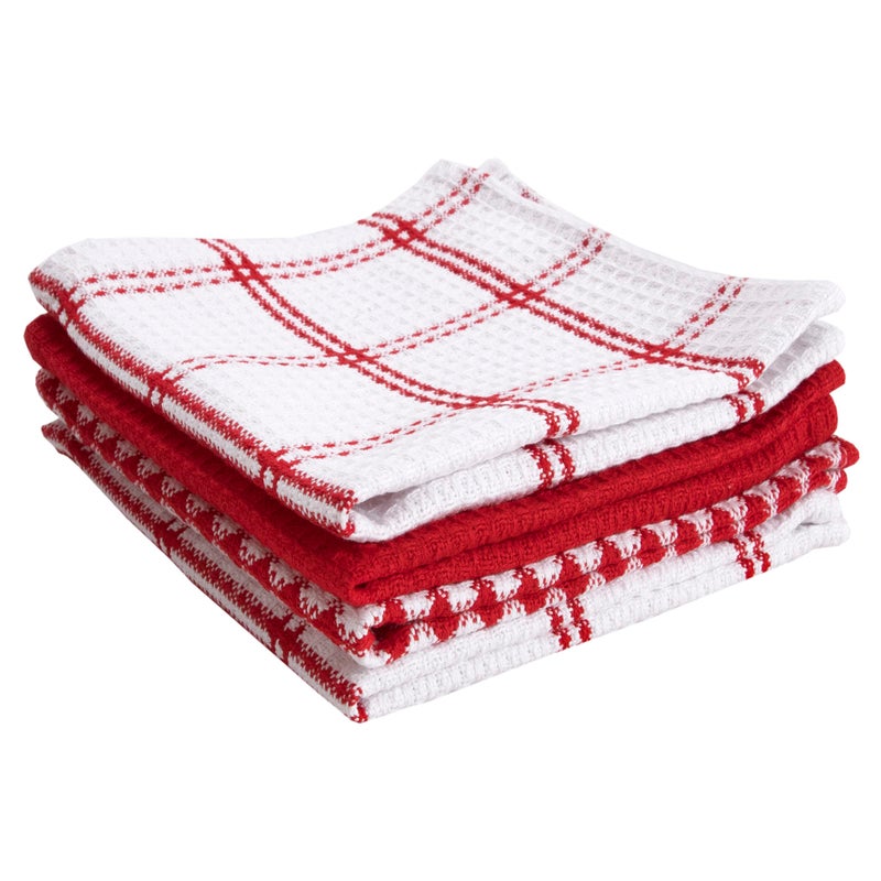 T-fal Premium Waffle Dish Cloths (4-Pack)  12""x13"" Highly Absorbent  Super Soft Long Lasting 100% Cotton Flat Waffle Dish Towel for Washing Dishes  Red