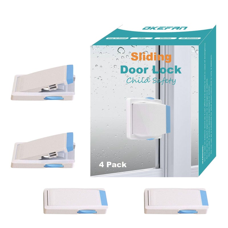OKEFAN 4 Pack Sliding Door Lock Child Safety (Blue) - Image 1