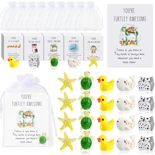 Fumete 100 Set Christmas Employee Appreciation Gift Bulk for Coworkers Thank You Staff Funny Rad Tech Week Nurse Gift Animal Pun Inspirational Note Cards Resin Duck Stars Whales Turtles Owls - Image 1