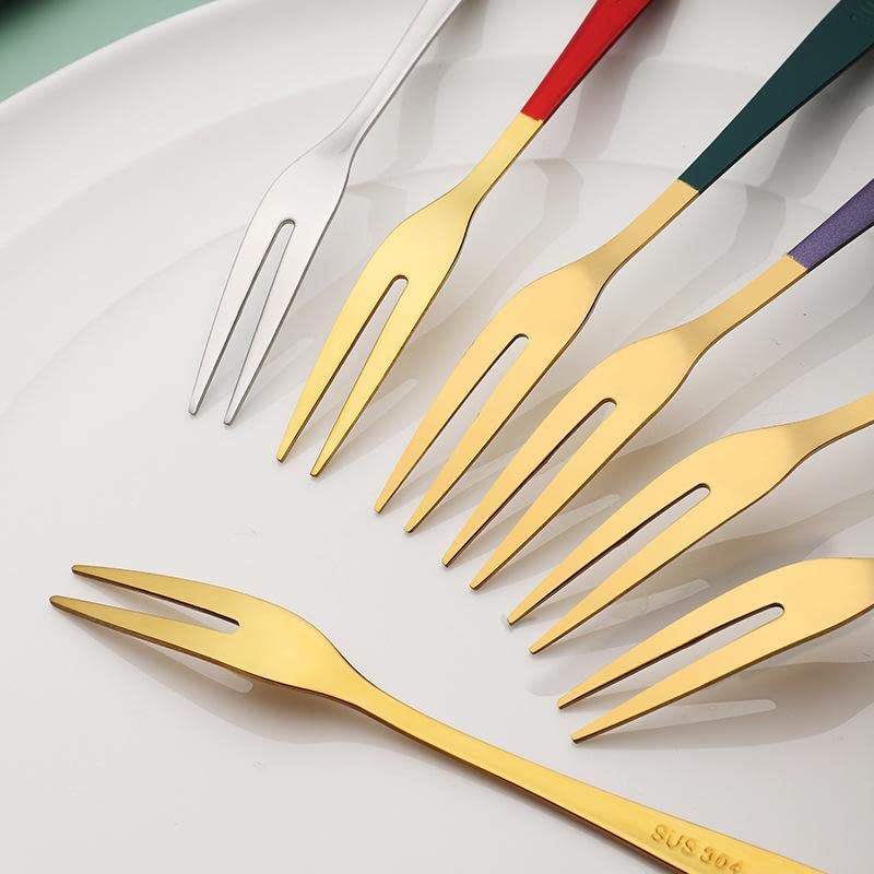 Dhvsam Appetizer Dessert Forks 304 Stainless Steel 2Prong Fruit Forks Set Colorful Mini Salad Fruit Fork for Party Banquet Cocktail Dessert Fruit Cakes Afternoon Tea Wedding Random Pack of 8 - Image 3