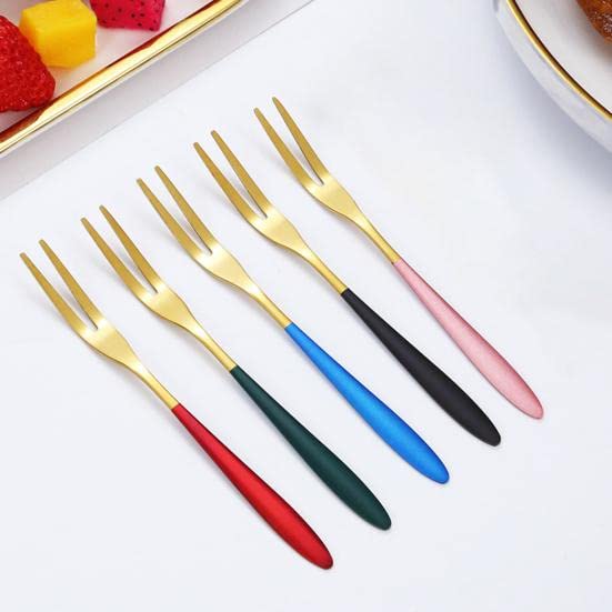 Dhvsam Appetizer Dessert Forks 304 Stainless Steel 2Prong Fruit Forks Set Colorful Mini Salad Fruit Fork for Party Banquet Cocktail Dessert Fruit Cakes Afternoon Tea Wedding Random Pack of 8 - Image 2