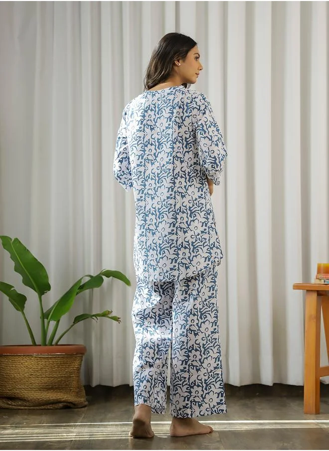 سانسكريتي هومز Sanskrutihomes Printed Collared Buttoned Shirt and Pyjama Set
