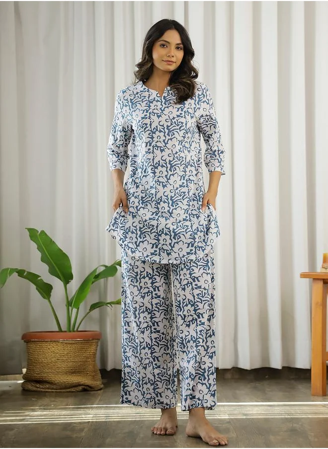 سانسكريتي هومز Sanskrutihomes Printed Collared Buttoned Shirt and Pyjama Set