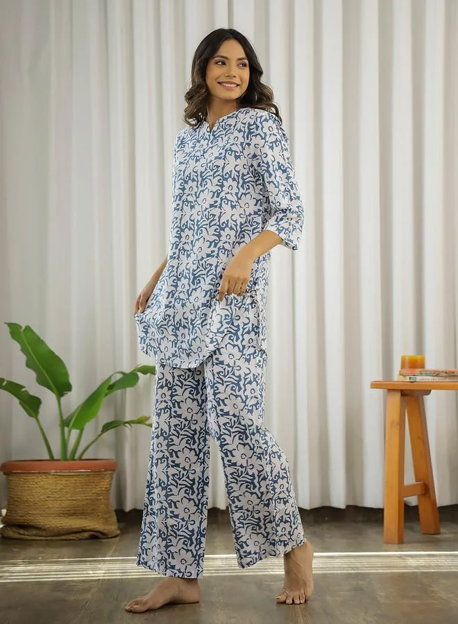 sanskrutihomes Sanskrutihomes Printed Collared Buttoned Shirt and Pyjama Set