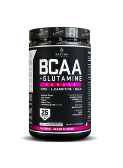 Bcaa 4:1:1 + Glutamine, Hmb, L-Carnitine, Hica | Powerful And Instant Powder Blend With Branched Chain Amino Acids (Bcaas) For Pre, Intra And Post-Workout | Natural Grape Flavor,362.5G