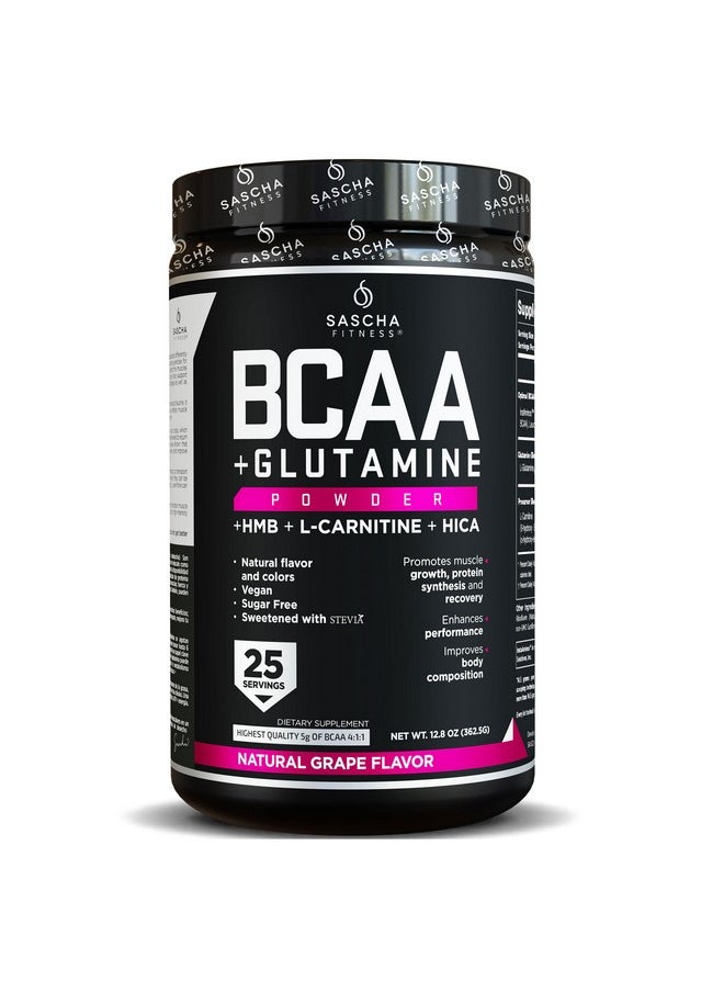 SASCHA FITNESS - Bcaa 4:1:1 + Glutamine, Hmb, L-Carnitine, Hica | Powerful And Instant Powder Blend With Branched Chain Amino Acids (Bcaas) For Pre, Intra And Post-Workout | Natural Grape Flavor,362.5G - Image 1