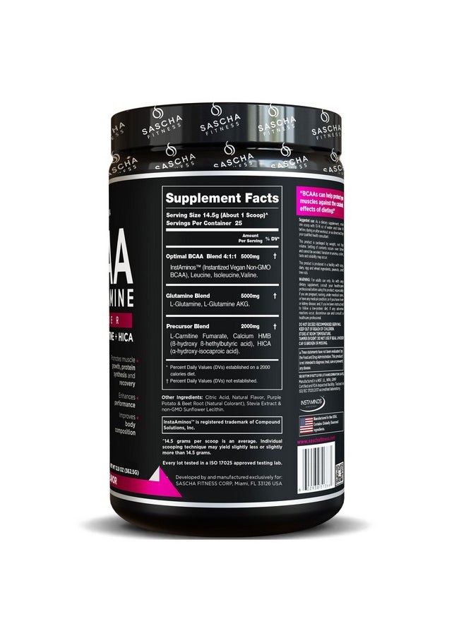 SASCHA FITNESS - Bcaa 4:1:1 + Glutamine, Hmb, L-Carnitine, Hica | Powerful And Instant Powder Blend With Branched Chain Amino Acids (Bcaas) For Pre, Intra And Post-Workout | Natural Grape Flavor,362.5G - Image 1