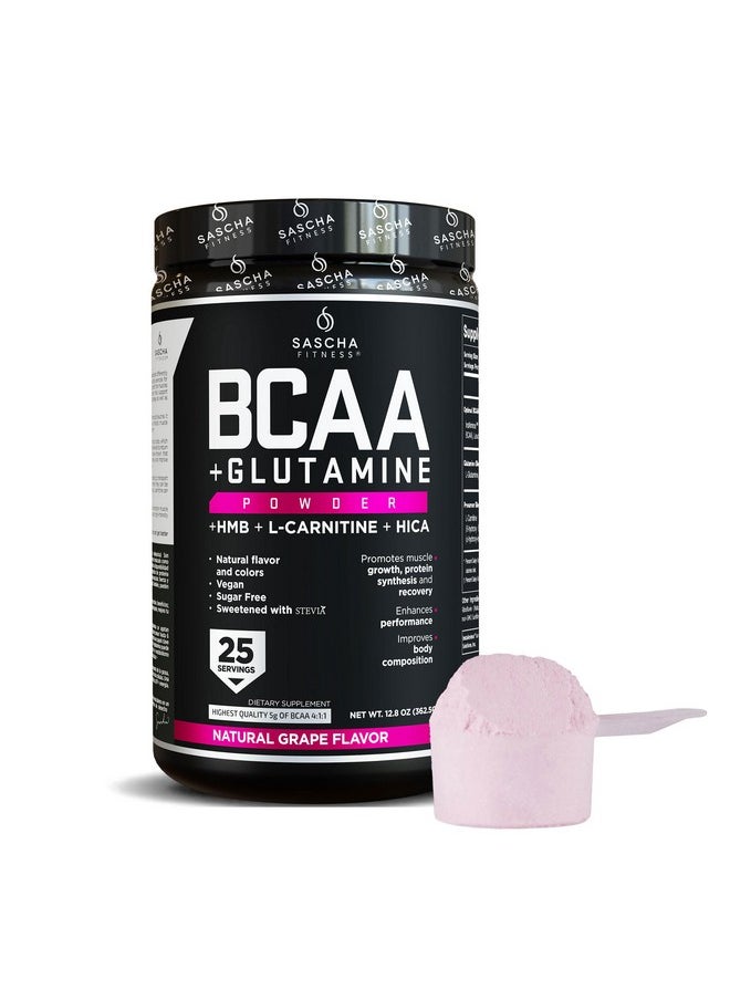 SASCHA FITNESS - Bcaa 4:1:1 + Glutamine, Hmb, L-Carnitine, Hica | Powerful And Instant Powder Blend With Branched Chain Amino Acids (Bcaas) For Pre, Intra And Post-Workout | Natural Grape Flavor,362.5G - Image 1