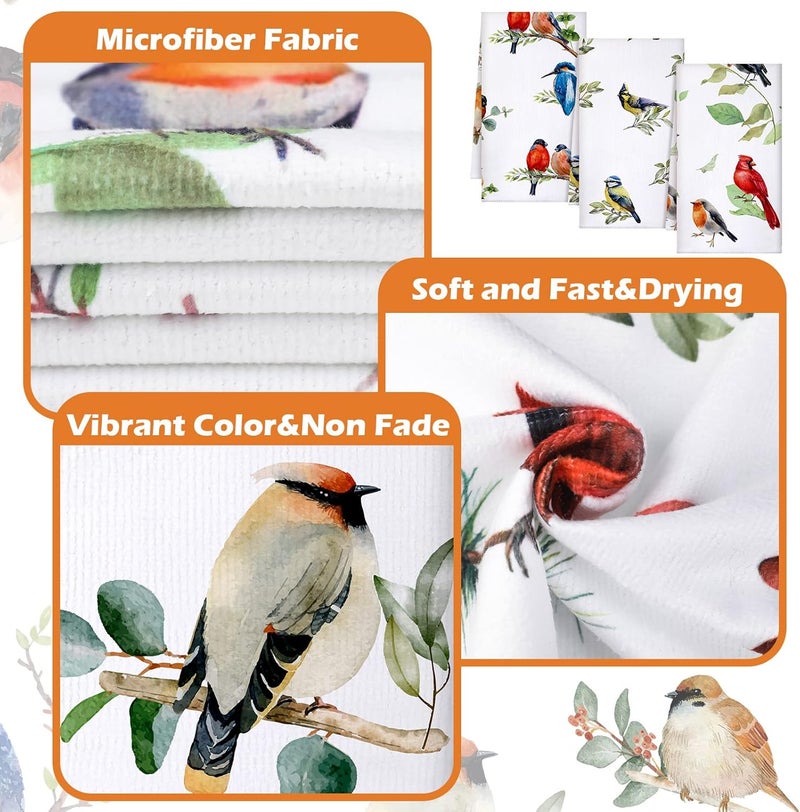 Boyiee Set of 6 Birds Kitchen Towels Hummingbird Tea Towels Absorbent Dish Towels Birds on Branch 24 x 16 Inches Kitchen Gifts Cardinal Hand Towels Bird Lover Gifts for Farmhouse Kitchen Bathroom Decorations - Image 5