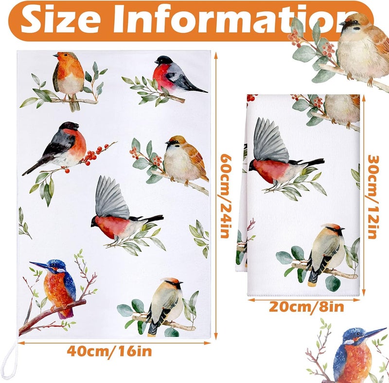 Boyiee Set of 6 Birds Kitchen Towels Hummingbird Tea Towels Absorbent Dish Towels Birds on Branch 24 x 16 Inches Kitchen Gifts Cardinal Hand Towels Bird Lover Gifts for Farmhouse Kitchen Bathroom Decorations - Image 3