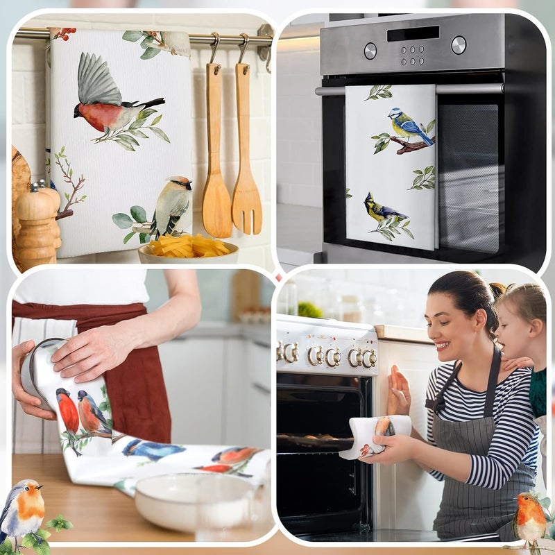 Boyiee Set of 6 Birds Kitchen Towels Hummingbird Tea Towels Absorbent Dish Towels Birds on Branch 24 x 16 Inches Kitchen Gifts Cardinal Hand Towels Bird Lover Gifts for Farmhouse Kitchen Bathroom Decorations - Image 4