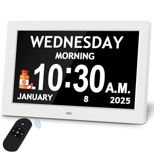 Pastigio 101 Digital Clock 1280800p HD Extra Large Display Dementia Clock For Seniors 10 Reminders 6 Alarms Auto Dimming DST Remote Control Digital Clock With Date Time Day Of Week White - Image 1