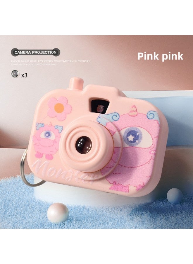 Creative Monster Three-eyed Monster Simulation Projection Camera Toy Keychain Children Girl Schoolbag Cartoon Small Pendant-Color:RYB034 Little Monster Camera Pink  - Image 1