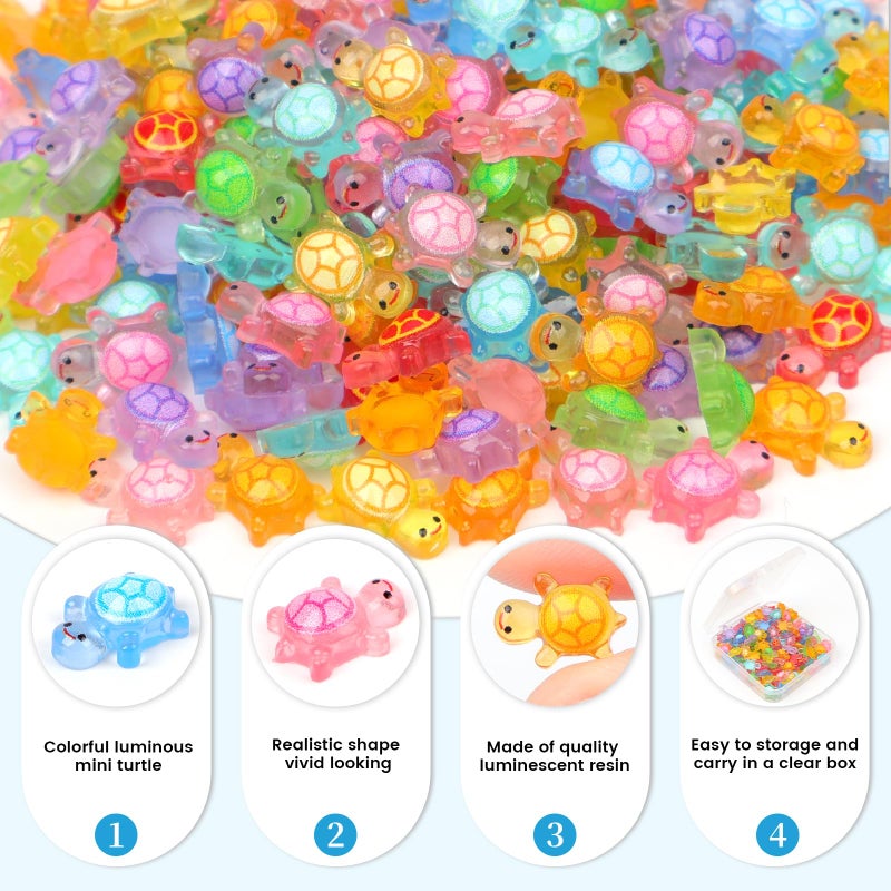 Yonseng 200pcs Mini Resin Turtles Luminous Tiny Turtle for Crafts Dollhouse Miniatures Mini Resin Things Animals for Fairy Garden Micro Landscaping Decoration Home Decor, 10 Colors(0.31 * 0.47inchï¼ŒMedium) - Image 2