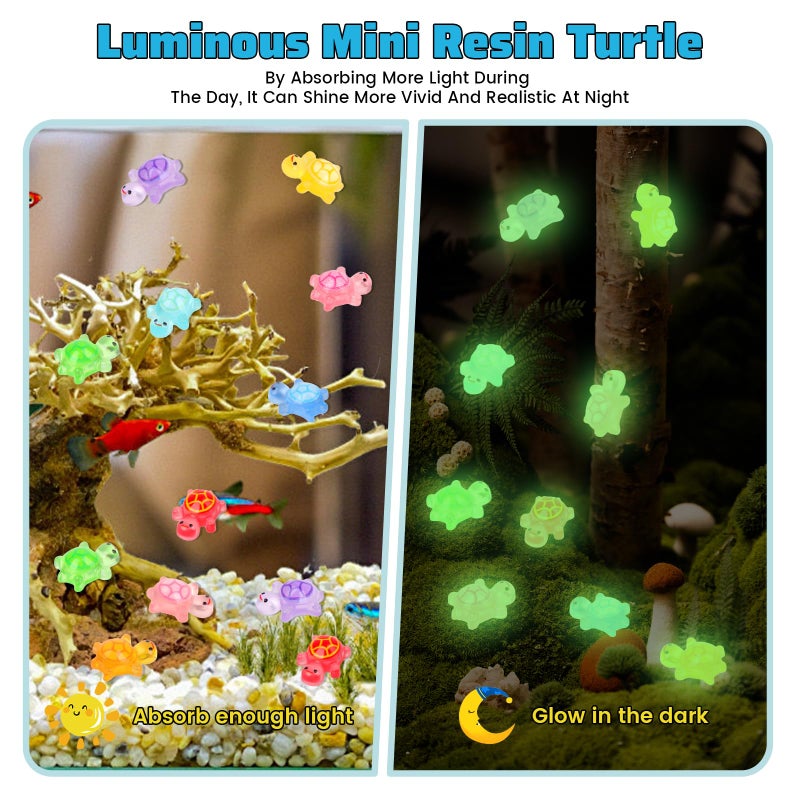 Yonseng 200pcs Mini Resin Turtles Luminous Tiny Turtle for Crafts Dollhouse Miniatures Mini Resin Things Animals for Fairy Garden Micro Landscaping Decoration Home Decor, 10 Colors(0.31 * 0.47inchï¼ŒMedium) - Image 3