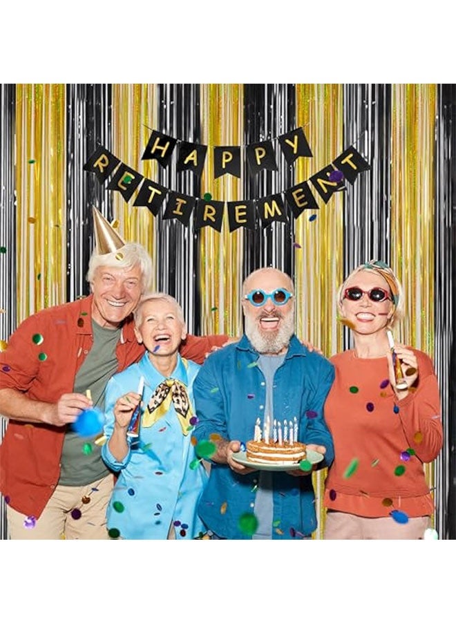 2 Pack 3.28 ft x 6.56ft Tinsel Foil Fringe Curtains Backdrop,Sparkle Metallic Foil Curtains for Retirement Graduations New Years Party Photo Booth Props Decoration (Black) - Image 4