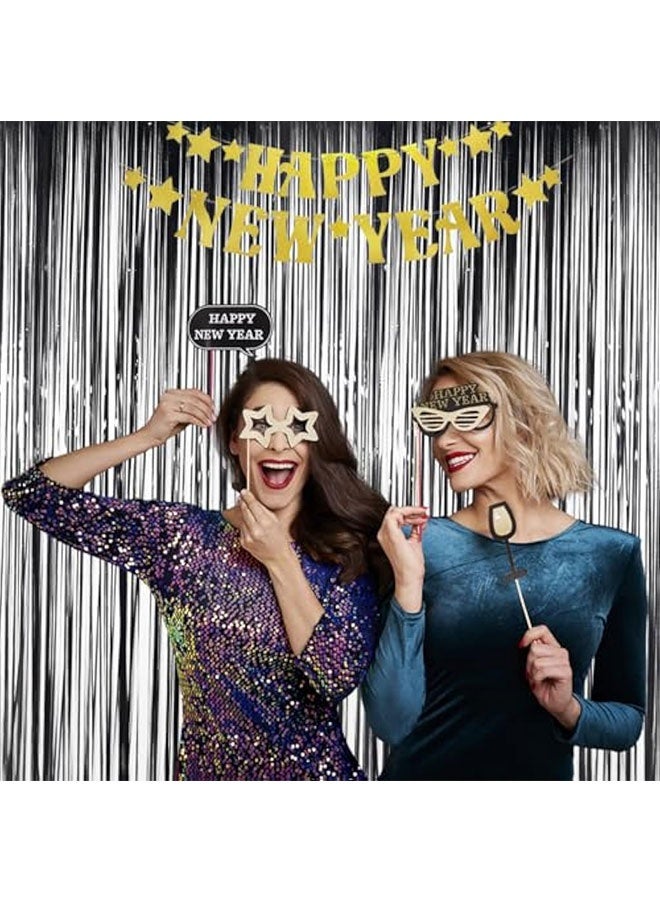 2 Pack 3.28 ft x 6.56ft Tinsel Foil Fringe Curtains Backdrop,Sparkle Metallic Foil Curtains for Retirement Graduations New Years Party Photo Booth Props Decoration (Black) - Image 5