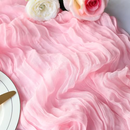 Dekafri Pink Cheesecloth Table Runner 12 Pack 120 Inch Light Pink Cheese Cloth Table Runner 10ft Long Gauze Table Runners for Wedding Decor Bridal Shower Baby Shower Party Table Decorations - Image 2