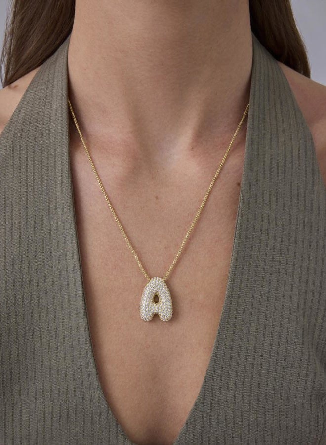PAVOI 14K Gold Plated Cubic Zirconia Bubble Letter Initial Necklaces for Women | Gold Balloon Necklace Letter | Chunky Pendant Necklaces, 25mm - 29mm, White Gold, Cubic Zirconia - Image 2