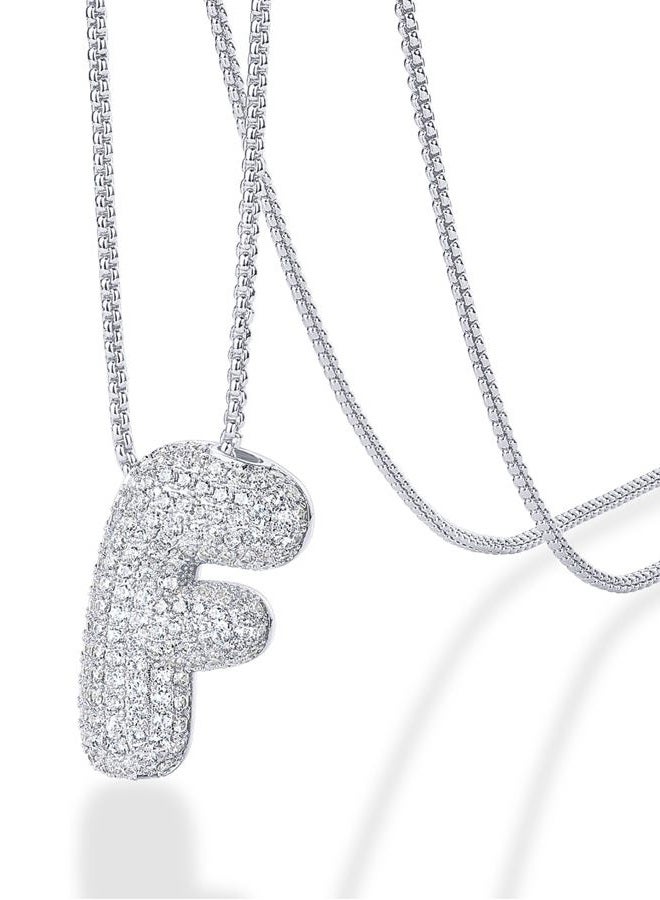 PAVOI 14K Gold Plated Cubic Zirconia Bubble Letter Initial Necklaces for Women | Gold Balloon Necklace Letter | Chunky Pendant Necklaces, 25mm - 29mm, White Gold, Cubic Zirconia - Image 1