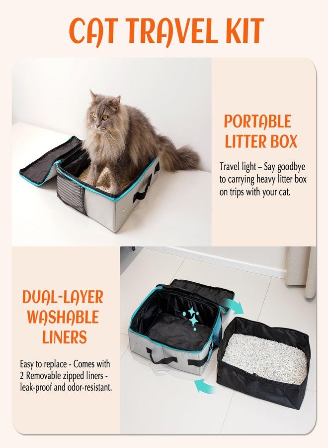 PETKARAY Portable Travel Litter Box with 2 Replacement Liners, Foldable Litter Carrier with Zipped Lid, Leak-Proof & Odor-Control Litter Box for Car Travel, Grey-Medium - Image 3
