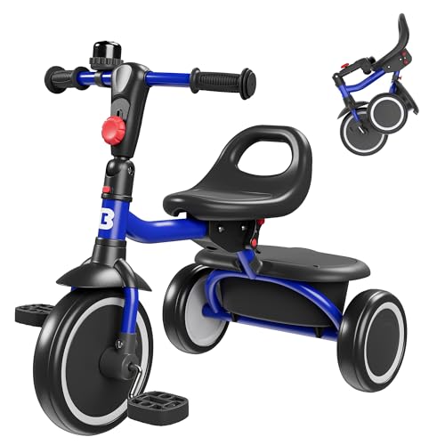 besrey Toddler Tricycle with Bell Kids Tricycle Age 18 Months to 5 Years Kids Trike Toddler Bike for 155 Year Olds Baby Trike Gifts Toys for Boys Girls Blue - Image 1
